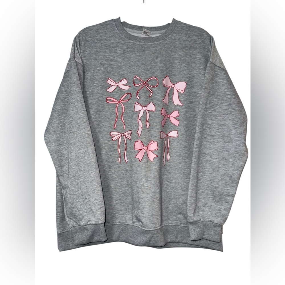 *Coquette Bow Pink Gray Crewneck Sweatshirt Size XXL (Fits Like L/XL Women's)